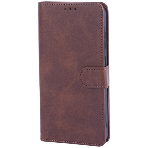 کیف کتابی کلاسوری چرمی مگنتی محافظ لنزدار Xiaomi Redmi Note 13 4G - قهوه ای تیره
