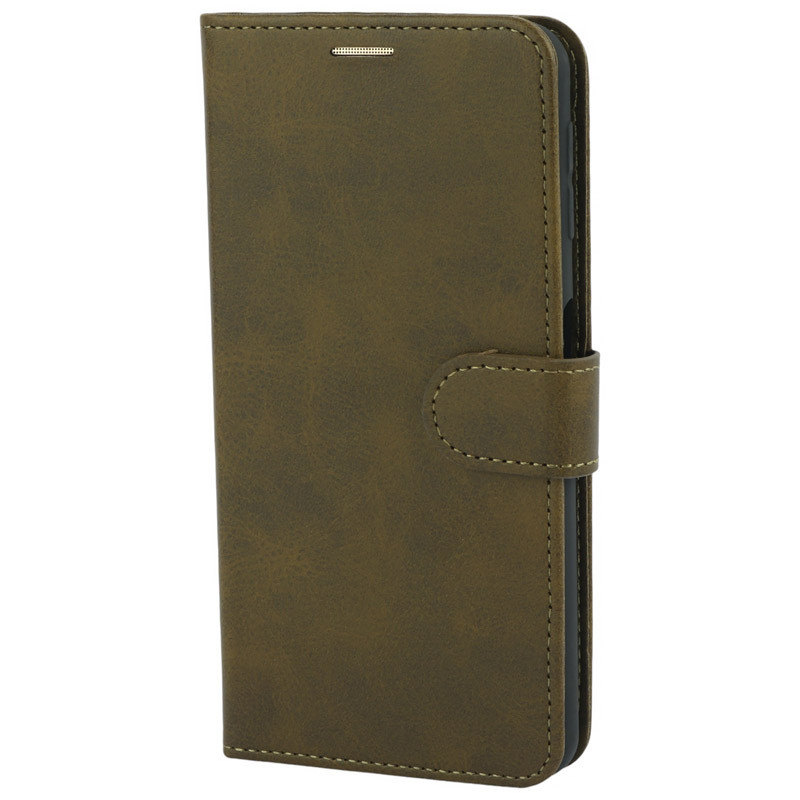 کیف کتابی کلاسوری چرمی مگنتی محافظ لنزدار سامسونگ Galaxy A7 2018 - زیتونی