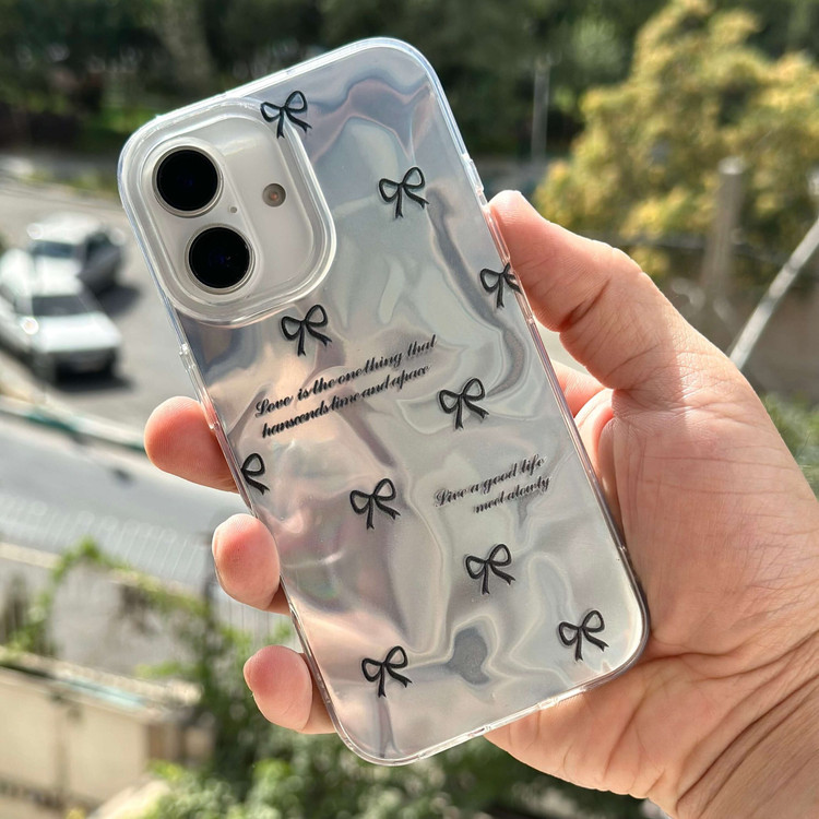 قاب فانتزی دخترانه پاپیونی iphnoe 13 iphone 16 Samsung S21 FE Samsung A15 Samsung A25 Samsung A30s / A50 / A50s Samsung A35 Samsung A53 Samsung A56 Samsung S20 FE Samsung S24 Samsung A36 Ultra Silver Bow