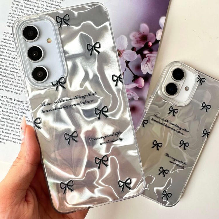 قاب فانتزی دخترانه پاپیونی iphnoe 13 iphone 16 Samsung S21 FE Samsung A15 Samsung A25 Samsung A30s / A50 / A50s Samsung A35 Samsung A53 Samsung A56 Samsung S20 FE Samsung S24 Samsung A36 Ultra Silver Bow
