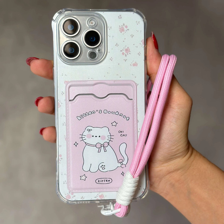 قاب فانتزی جاکارتی دار لنیارد گربه صورتی مناسب A36, Samsung A53 Xiaomi Note 11 Pro / Note 12 Pro (4G) Xiaomi Note 12 (4G) Xiaomi Poco X6 Pro