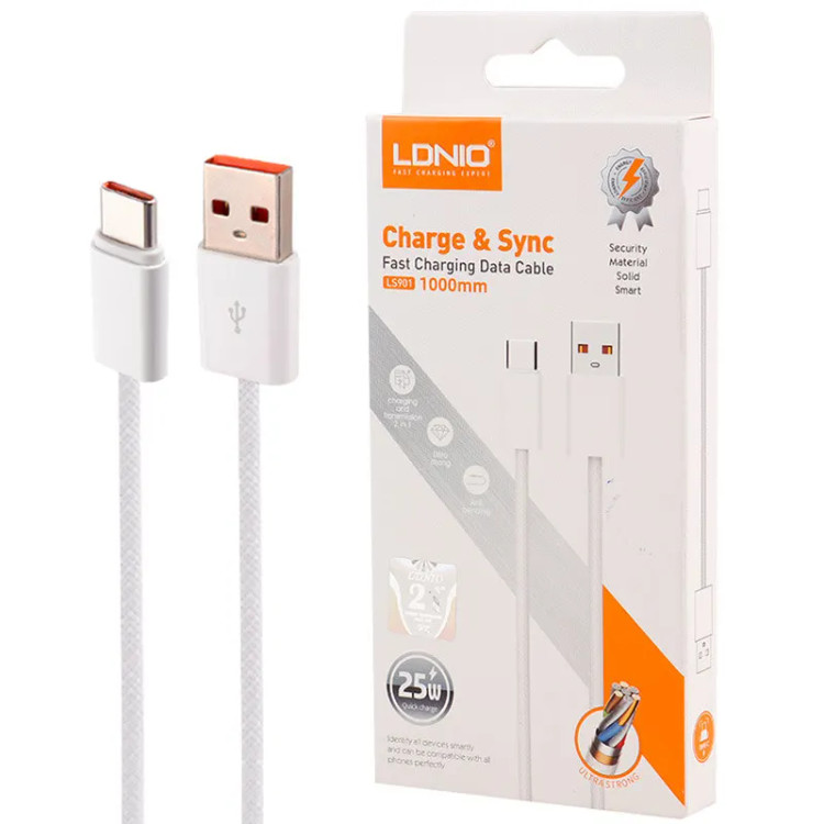 پک شش عددی کابل تایپ سی فست شارژ 25 وات الدینیو LS901 طول 1 متر/ اورجینال شرکت الدینیو/خرید عمده 6 عددی کابل ارسال می شود